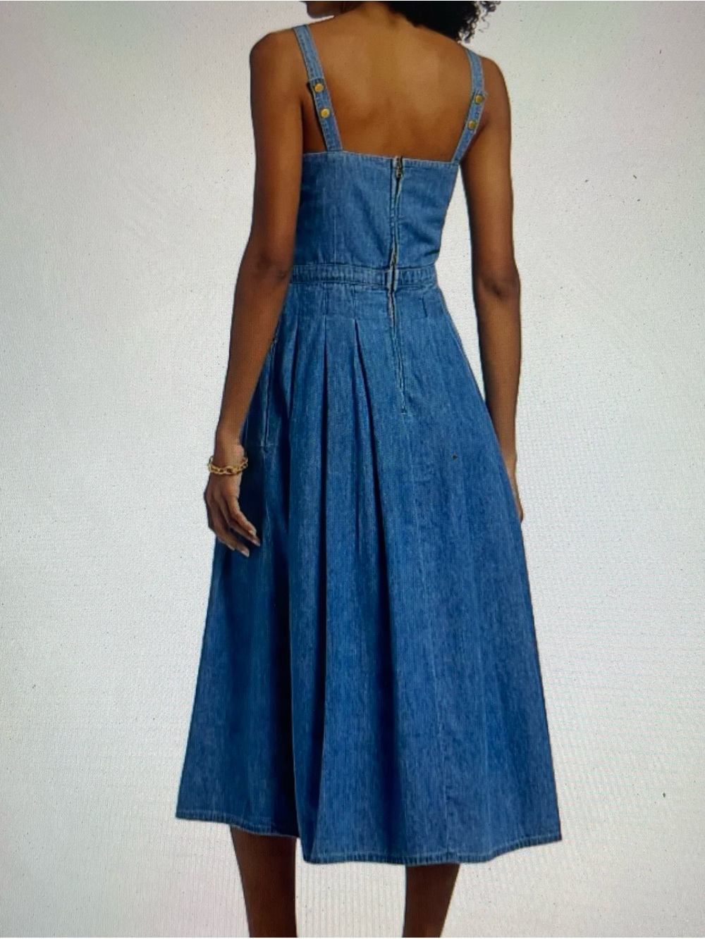L'AGENCE Esmeralda Blue Denim Button-Front Midi Dress with Gold Buttons - Picture 7 of 7